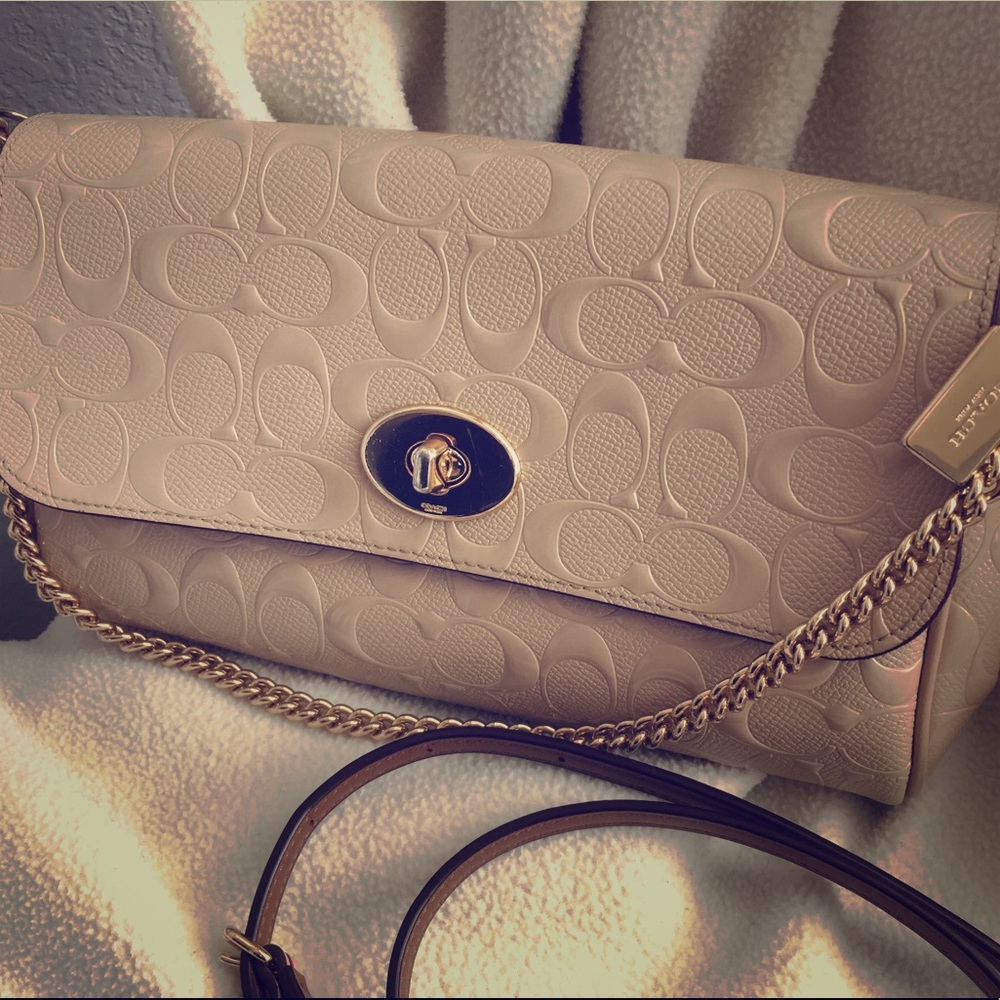 Coach Crossbody/Clutch in Tan/Gold (Plum Interior)